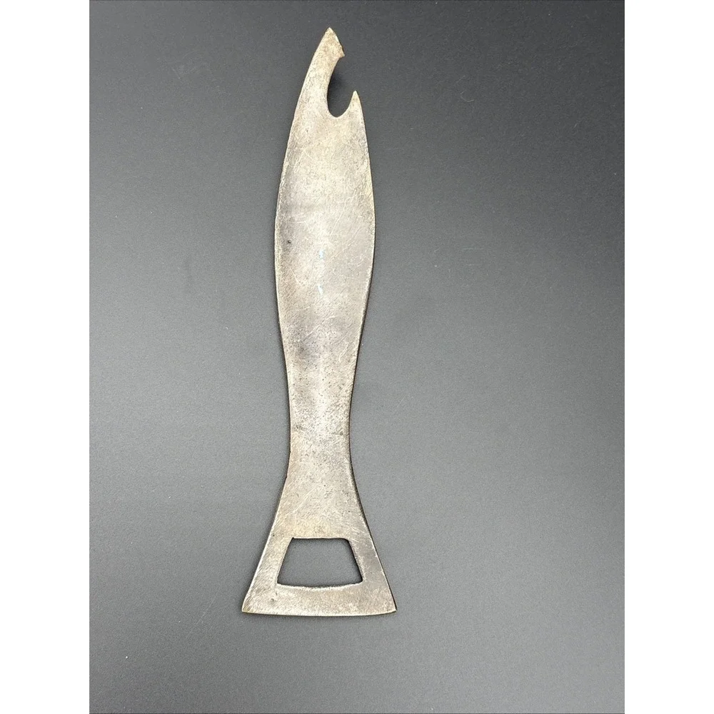 Vintage Mid-Century Israeli Brass Fish Bottle Opener Turquoise Eilat Stone Eye
